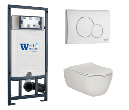 Комплект 3 в 1 инсталляция WeltWasser WW Marberg 507 + Подвесной унитаз Berges Wasserhaus Ego XL 082118 с кнопкой белой RD