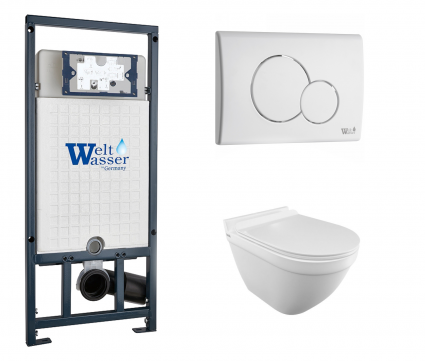Комплект 3 в 1 инсталляция WeltWasser WW Marberg 507 + Унитаз подвесной Iddis Cloud CLORDSEi25 с кнопкой белой RD