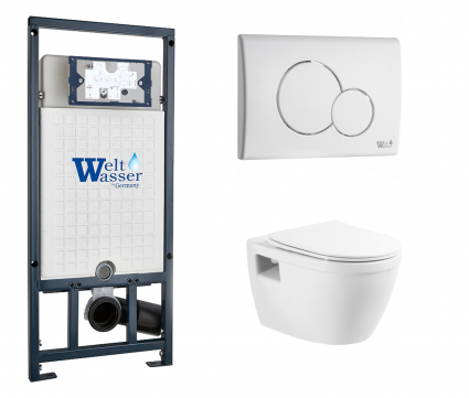 Комплект 3 в 1 инсталляция WeltWasser WW Marberg 507 + Унитаз подвесной BelBagno Loto BB070CHR/SC с кнопкой белой RD