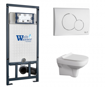 Комплект 3 в 1 инсталляция WeltWasser WW Marberg 507 + Унитаз подвесной Cersanit City New clean on с кнопкой белой RD