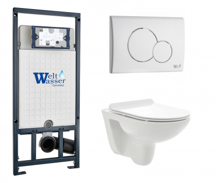 Комплект 3 в 1 инсталляция WeltWasser WW Marberg 507 + Унитаз подвесной AQUAme AQM2008 с кнопкой белой RD