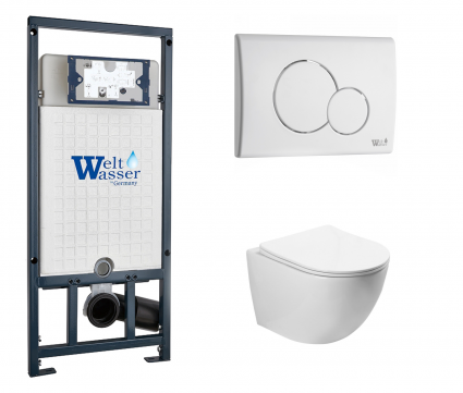 Комплект 3 в 1 инсталляция WeltWasser WW Marberg 507 + Унитаз подвесной SantiLine SL-5005 с кнопкой белой RD