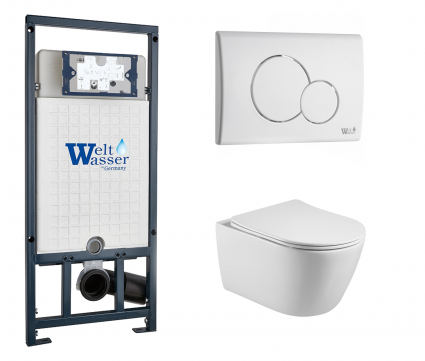 Комплект 3 в 1 инсталляция WeltWasser WW Marberg 507 + Унитаз подвесной Акватек Вега AQ1905-00 с кнопкой белой RD