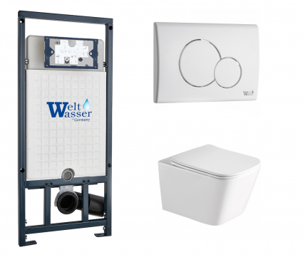 Комплект 3 в 1 инсталляция WeltWasser WW Marberg 507 + Унитаз подвесной SantiLine SL-5007 с кнопкой белой RD