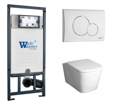 Комплект 3 в 1 инсталляция WeltWasser WW Marberg 507 + Унитаз подвесной BelBagno Albano BB120CHR с кнопкой белой RD