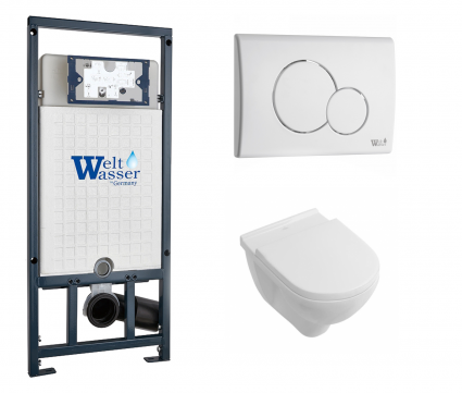 Комплект 3 в 1 инсталляция WeltWasser WW Marberg 507 + Унитаз подвесной Villeroy & Boch O Novo Directflush с кнопкой белой RD