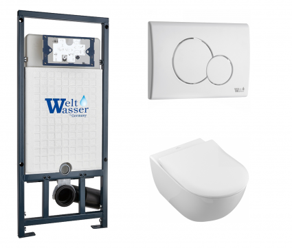 Комплект 3 в 1 инсталляция WeltWasser WW Marberg 507 + Унитаз подвесной Villeroy & Boch Subway 2.0 5614R201 с кнопкой белой RD