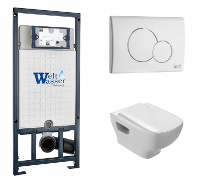 Комплект 3 в 1 инсталляция WeltWasser WW Marberg 507 + Унитаз подвесной Jacob Delafon Struktura EDE102-00 с кнопкой белой RD