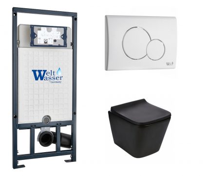Комплект 3 в 1 инсталляция WeltWasser WW Marberg 507 + Подвесной унитаз WeltWasser Gelbach 043 MT-BL черный с кнопкой белой RD