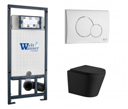 Комплект 3 в 1 инсталляция WeltWasser WW Marberg 507 + Подвесной унитаз WeltWasser Salzbach 043 MT-BL черный с кнопкой белой RD
