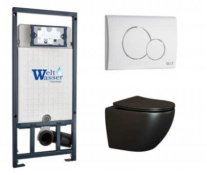 Комплект 3 в 1 инсталляция WeltWasser WW Marberg 507 + Унитаз подвесной Ceramica Nova Metropol CN4002MB черный с кнопкой белой RD