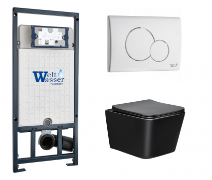 Комплект 3 в 1 инсталляция WeltWasser WW Marberg 507 + Унитаз подвесной Vincea Q-Line VT1-12MB черный с кнопкой белой RD
