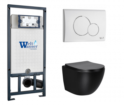 Комплект 3 в 1 инсталляция WeltWasser WW Marberg 507 + Унитаз подвесной Vincea Globo VT1-14MB черный с кнопкой белой RD