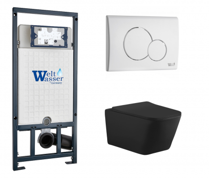 Комплект 3 в 1 инсталляция WeltWasser WW Marberg 507 + Унитаз подвесной Aquanet Tavr-W BW 287011 черный с кнопкой белой RD