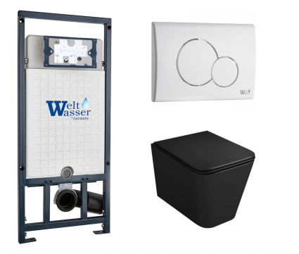Комплект 3 в 1 инсталляция WeltWasser WW Marberg 507 + Унитаз подвесной Owl 1975 Ruta-H OWLT190404 черный с кнопкой белой RD