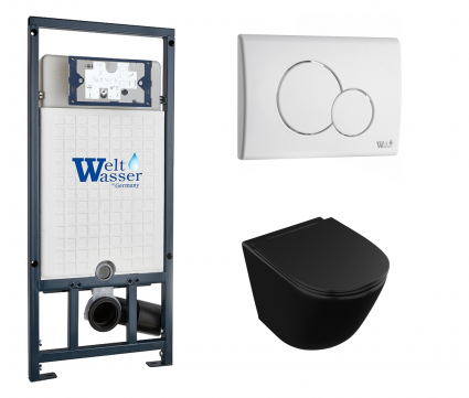 Комплект 3 в 1 инсталляция WeltWasser WW Marberg 507 + Унитаз подвесной Owl 1975 Vind Cirkel-H Matt Black OWLT190305 черный с кнопкой белой RD
