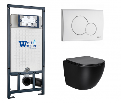 Комплект 3 в 1 инсталляция WeltWasser WW Marberg 507 + Унитаз подвесной Vincea Globo VT1-14SMB черный с кнопкой белой RD