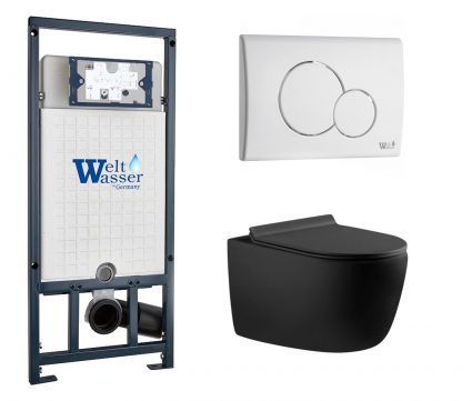 Комплект 3 в 1 инсталляция WeltWasser WW Marberg 507 + Унитаз подвесной Aquanet Cetus 287008 черный с кнопкой белой RD