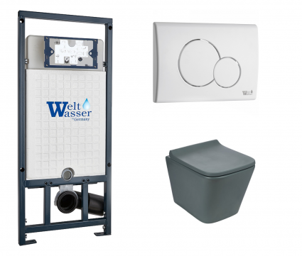Комплект 3 в 1 инсталляция WeltWasser WW Marberg 507 + Унитаз подвесной Weltwasser WW SK Gelbach 041 MT-GR серый с кнопкой белой RD
