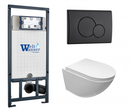 Комплект 3 в 1 инсталляция WeltWasser WW Marberg 507 + Подвесной унитаз CeruttiSpa Sella aria CT7183 с кнопкой черной RD