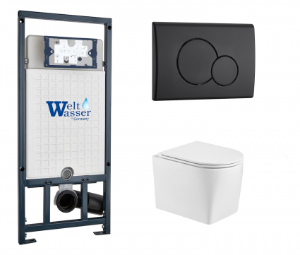 Комплект 3 в 1 инсталляция WeltWasser WW Marberg 507 + Подвесной унитаз WeltWasser Nesenbach 004 GL-WT с кнопкой черной RD