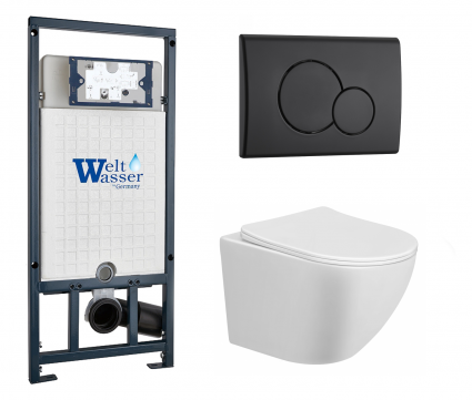 Комплект 3 в 1 инсталляция WeltWasser WW Marberg 507 + Подвесной унитаз Taliente Amato AM2501 с кнопкой черной RD