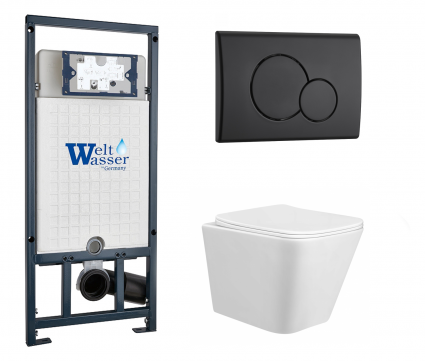Комплект 3 в 1 инсталляция WeltWasser WW Marberg 507 + Подвесной унитаз Taliente Correto CR25200 с кнопкой черной RD