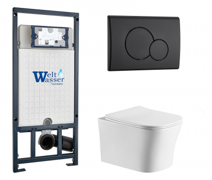 Комплект 3 в 1 инсталляция WeltWasser WW Marberg 507 + Подвесной унитаз CeruttiSpa Marmolada aria CT7778 с кнопкой черной RD