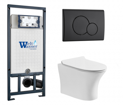 Комплект 3 в 1 инсталляция WeltWasser WW Marberg 507 + Подвесной унитаз CeruttiSpa Bernina aria CT7191 с кнопкой черной RD