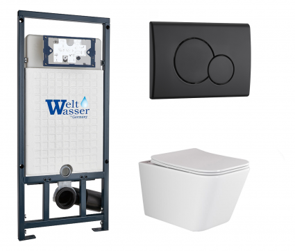 Комплект 3 в 1 инсталляция WeltWasser WW Marberg 507 + Подвесной унитаз Ceramica Nova Metric Rimless CN3007 с кнопкой черной RD