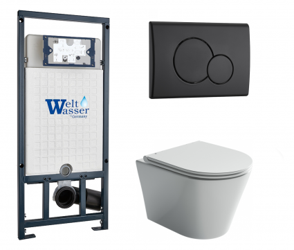 Комплект 3 в 1 инсталляция WeltWasser WW Marberg 507 + Подвесной унитаз Ceramica Nova Forma CN3011 с кнопкой черной RD