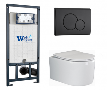 Комплект 3 в 1 инсталляция WeltWasser WW Marberg 507 + Подвесной унитаз Ceramica Nova Moments CN3003 с кнопкой черной RD