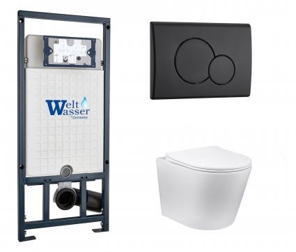 Комплект 3 в 1 инсталляция WeltWasser WW Marberg 507 + Подвесной унитаз Vincea Piatti VT1-11 с кнопкой черной RD