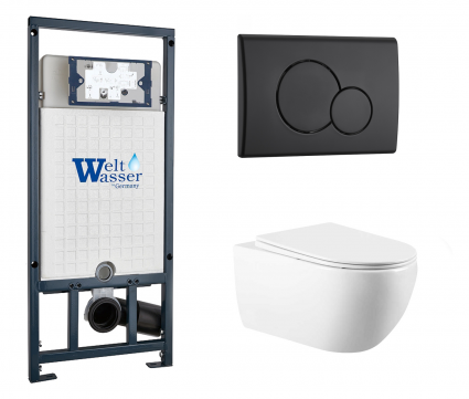 Комплект 3 в 1 инсталляция WeltWasser WW Marberg 507 + Подвесной унитаз Vincea Evo VT1-34 с кнопкой черной RD