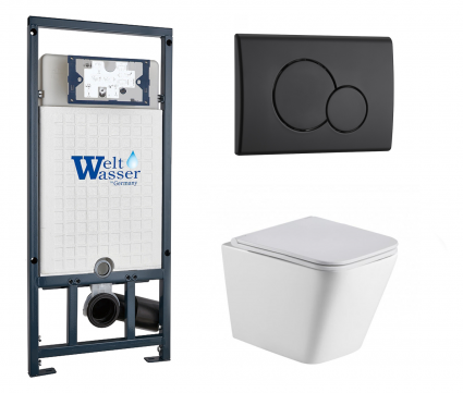 Комплект 3 в 1 инсталляция WeltWasser WW Marberg 507 + Подвесной унитаз WeltWasser Gelbach 043 GL-WT с кнопкой черной RD