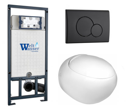 Комплект 3 в 1 инсталляция WeltWasser WW Marberg 507 + Подвесной унитаз WeltWasser Jeckenbach с кнопкой черной RD