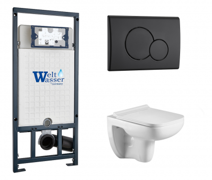 Комплект 3 в 1 инсталляция WeltWasser WW Marberg 507 + Подвесной унитаз WeltWasser Kehlbach 004 GL-WT с кнопкой черной RD
