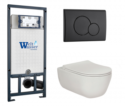 Комплект 3 в 1 инсталляция WeltWasser WW Marberg 507 + Подвесной унитаз Berges Wasserhaus Ego XL 082118 с кнопкой черной RD