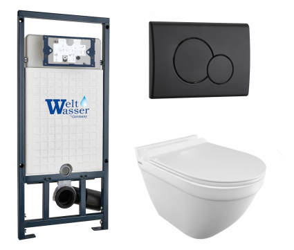 Комплект 3 в 1 инсталляция WeltWasser WW Marberg 507 + Унитаз подвесной Iddis Cloud CLORDSEi25 с кнопкой черной RD