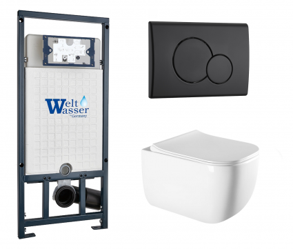 Комплект 3 в 1 инсталляция WeltWasser WW Marberg 507 + Унитаз подвесной Vincea Form VT1-35 с кнопкой черной RD
