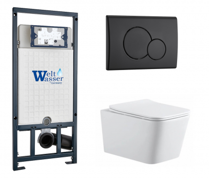Комплект 3 в 1 инсталляция WeltWasser WW Marberg 507 + Подвесной унитаз SinteSi BALTI с кнопкой черной RD