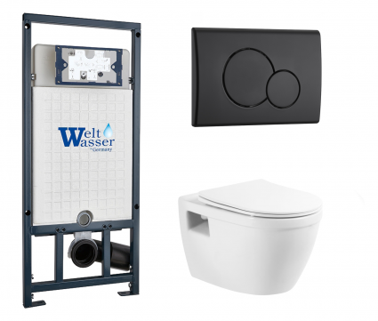 Комплект 3 в 1 инсталляция WeltWasser WW Marberg 507 + Унитаз подвесной BelBagno Loto BB070CHR/SC с кнопкой черной RD