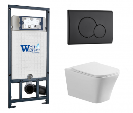 Комплект 3 в 1 инсталляция WeltWasser WW Marberg 507 + Унитаз подвесной Vincea Cool VT1-210 с кнопкой черной RD