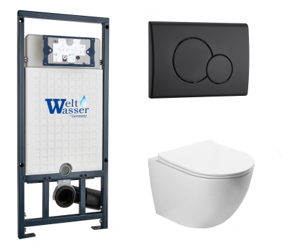 Комплект 3 в 1 инсталляция WeltWasser WW Marberg 507 + Унитаз подвесной SantiLine SL-5005 с кнопкой черной RD
