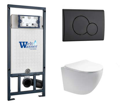 Комплект 3 в 1 инсталляция WeltWasser WW Marberg 507 + Унитаз подвесной Акватек Европа AQ1900-00 с кнопкой черной RD