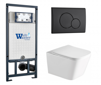 Комплект 3 в 1 инсталляция WeltWasser WW Marberg 507 + Унитаз подвесной SantiLine SL-5007 с кнопкой черной RD