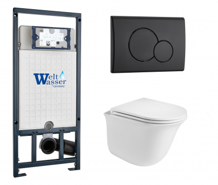 Комплект 3 в 1 инсталляция WeltWasser WW Marberg 507 + Подвесной унитаз WeltWasser Telbach 004 GL-WT с кнопкой черной RD