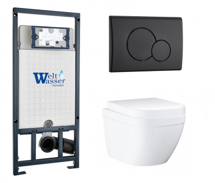 Комплект 3 в 1 инсталляция WeltWasser WW Marberg 507 + Унитаз подвесной Grohe Euro Ceramic 39206000 с кнопкой черной RD