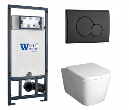 Комплект 3 в 1 инсталляция WeltWasser WW Marberg 507 + Унитаз подвесной BelBagno Albano BB120CHR с кнопкой черной RD