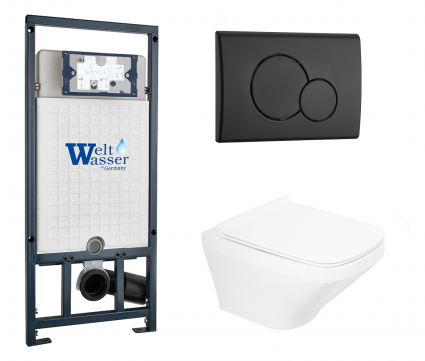 Комплект 3 в 1 инсталляция WeltWasser WW Marberg 507 + Унитаз подвесной BelBagno Sela BB3201CHR с кнопкой черной RD
